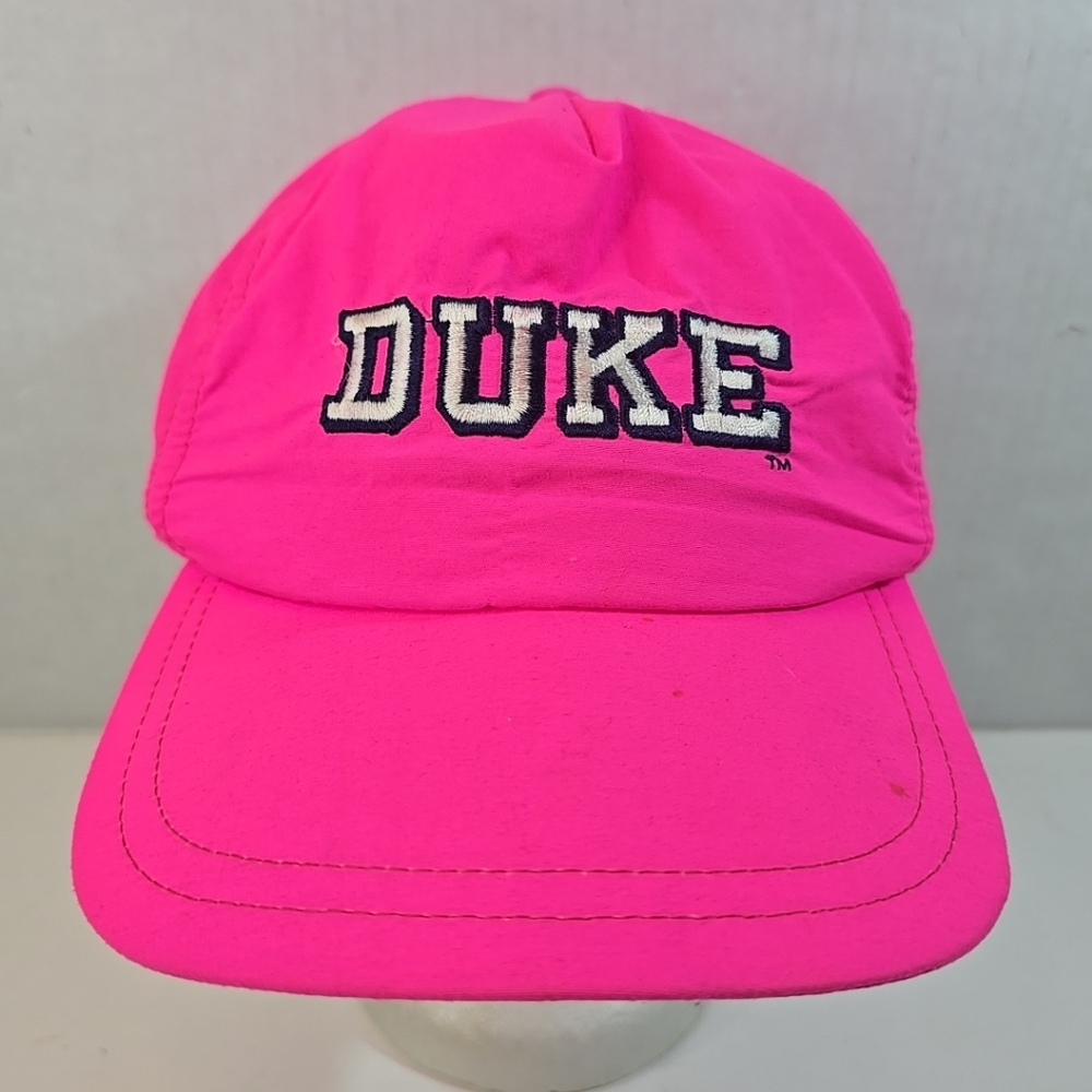 Vintage 1990s Duke University College Neon Pink Strohm Snapback Hat USA Made